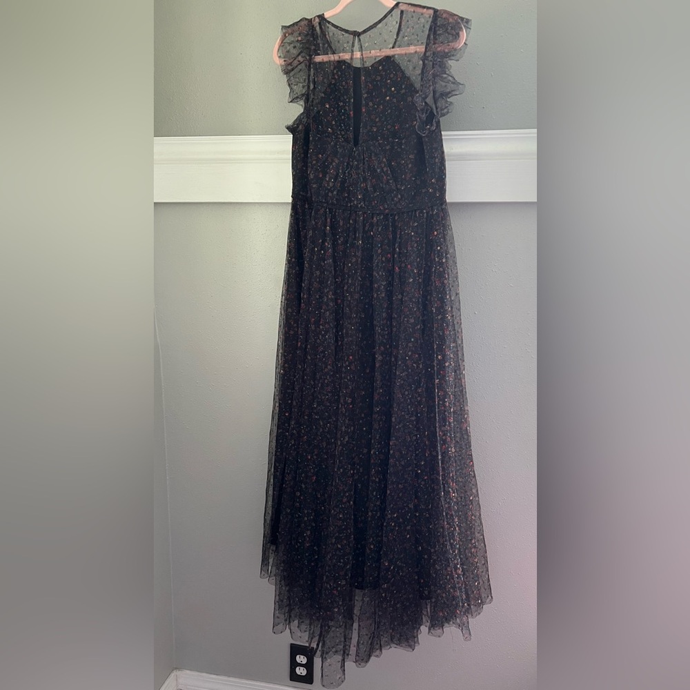 MELLODAY Flutter Sleeve Mesh Maxi Dress In Black Dot Floral New - Picture 6 of 13